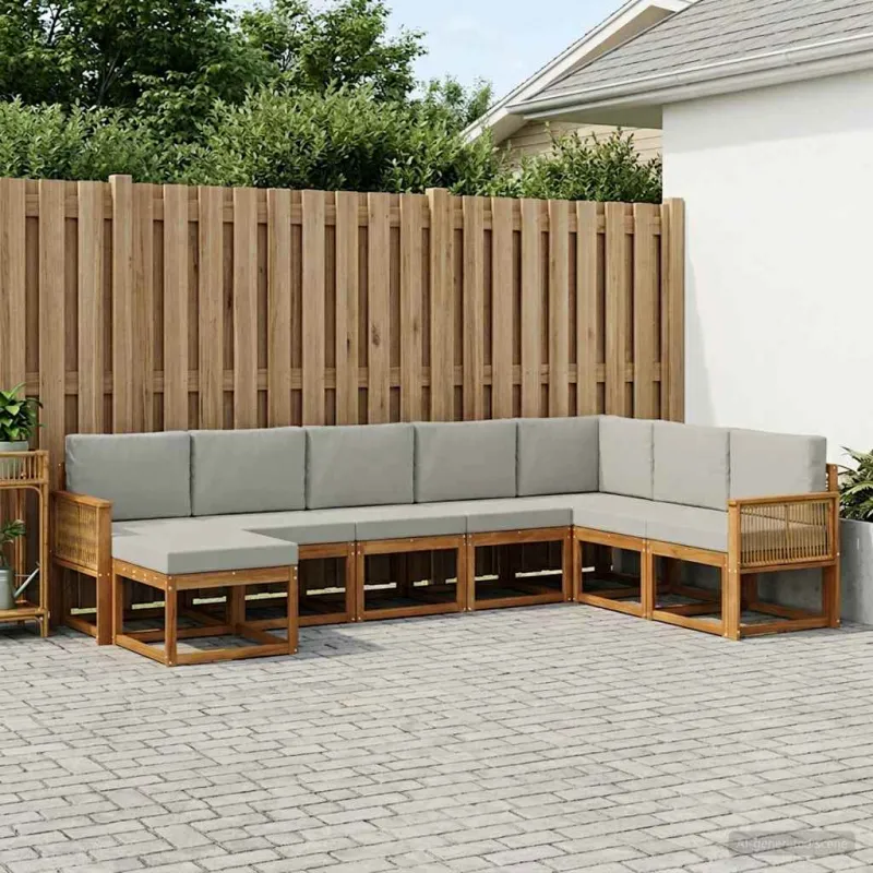 Lauko sofos komplektas 8 pcs Natūrali ir šviesiai pilka