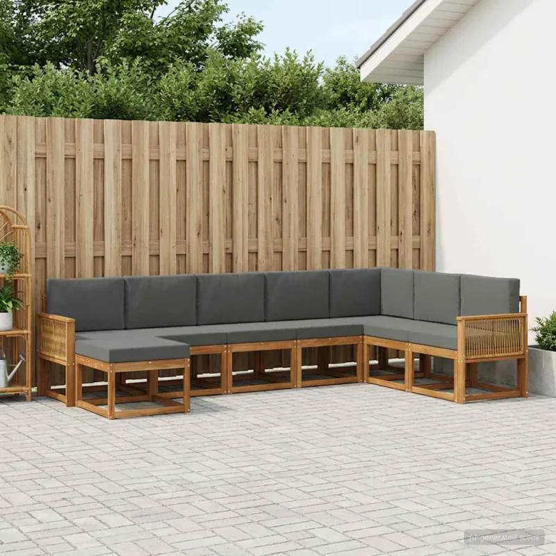 Lauko sofos komplektas su pagalve 8 pcs Natūralus ir antracitas