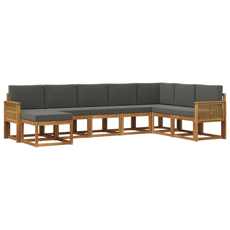 Lauko sofos komplektas su pagalve 8 pcs Natūralus ir antracitas