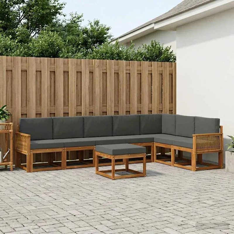 Lauko sofos komplektas su pagalve 8 pcs Natūralus ir antracitas