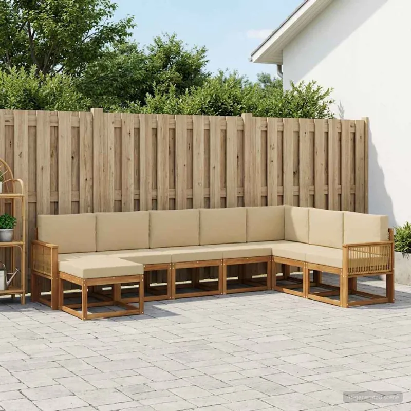 Lauko sofos komplektas su pagalve 8 pcs Natūralus ir bežinis