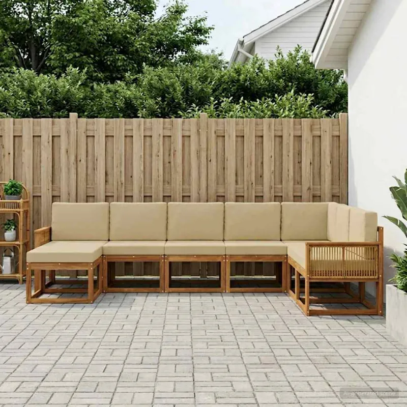 Lauko sofos komplektas su pagalve 8 pcs Natūralus ir bežinis