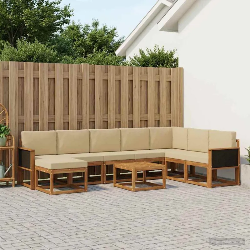 Lauko sofos komplektas su pagalve 9 pcs Natūralus ir bežinis