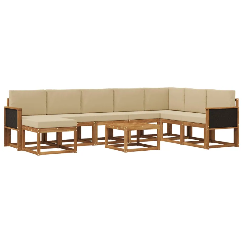 Lauko sofos komplektas su pagalve 9 pcs Natūralus ir bežinis