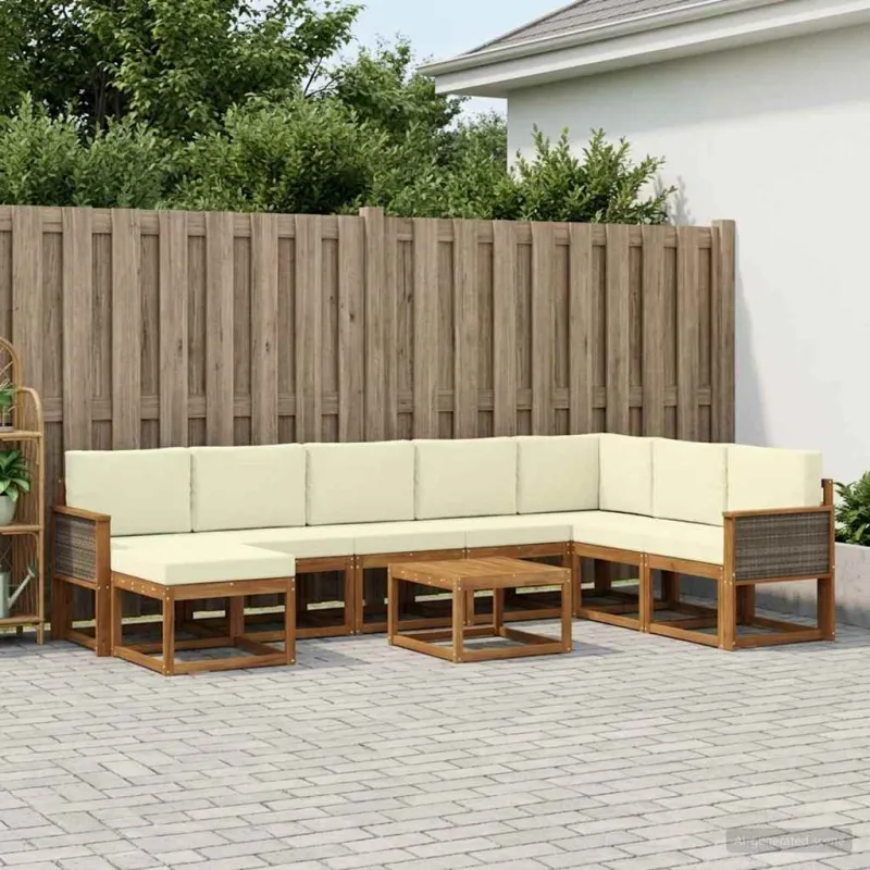 Lauko sofos komplektas su pagalve 9 pcs Natūralus ir grietinėlė