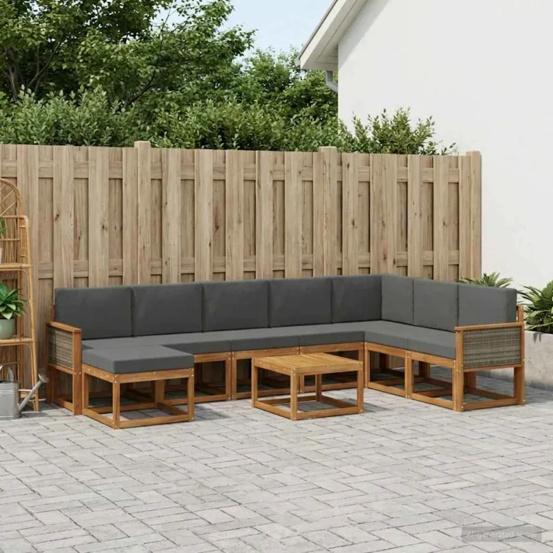 Lauko sofos komplektas su pagalve 9 pcs Natūralus ir antracitas