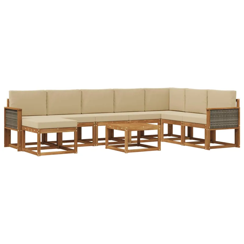 Lauko sofos komplektas su pagalve 9 pcs Natūralus ir bežinis