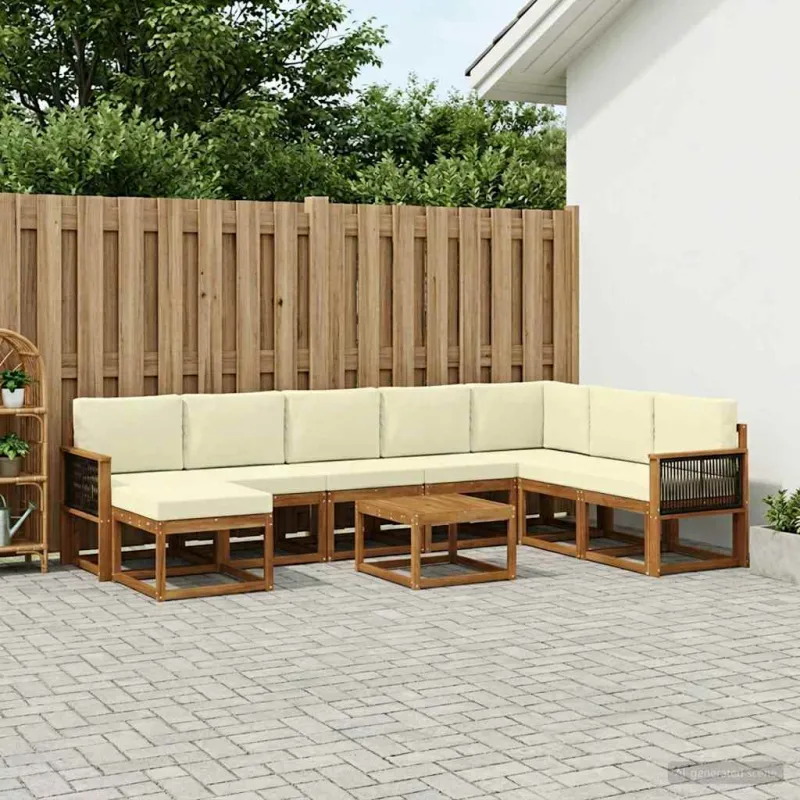 Lauko sofos komplektas su pagalve 9 pcs Natūralus ir grietinėlė