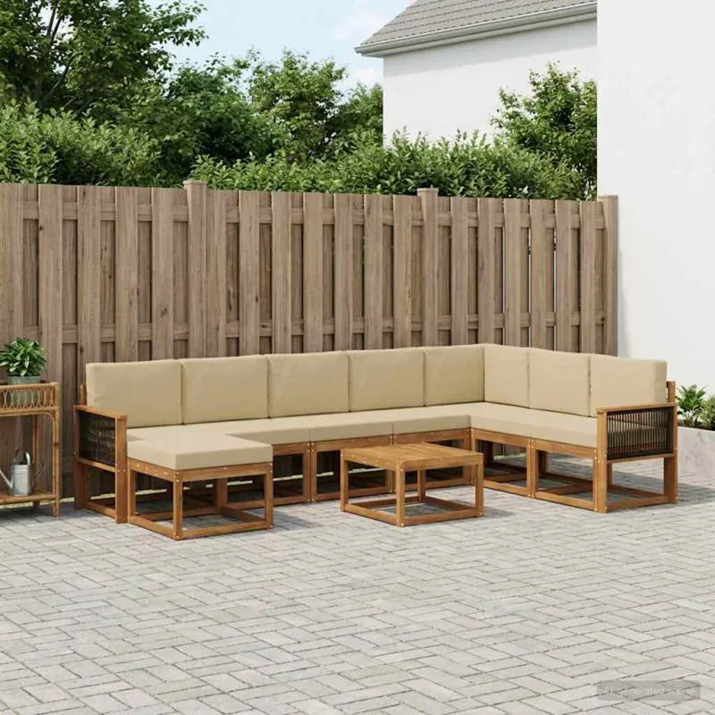 Lauko sofos komplektas su pagalve 9 pcs Natūralus ir bežinis