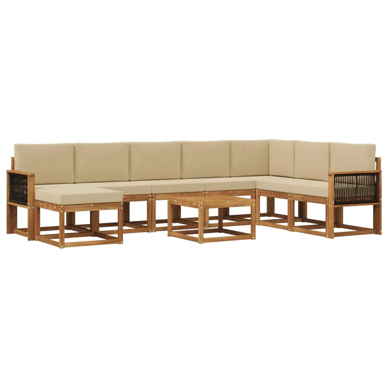 Lauko sofos komplektas su pagalve 9 pcs Natūralus ir bežinis