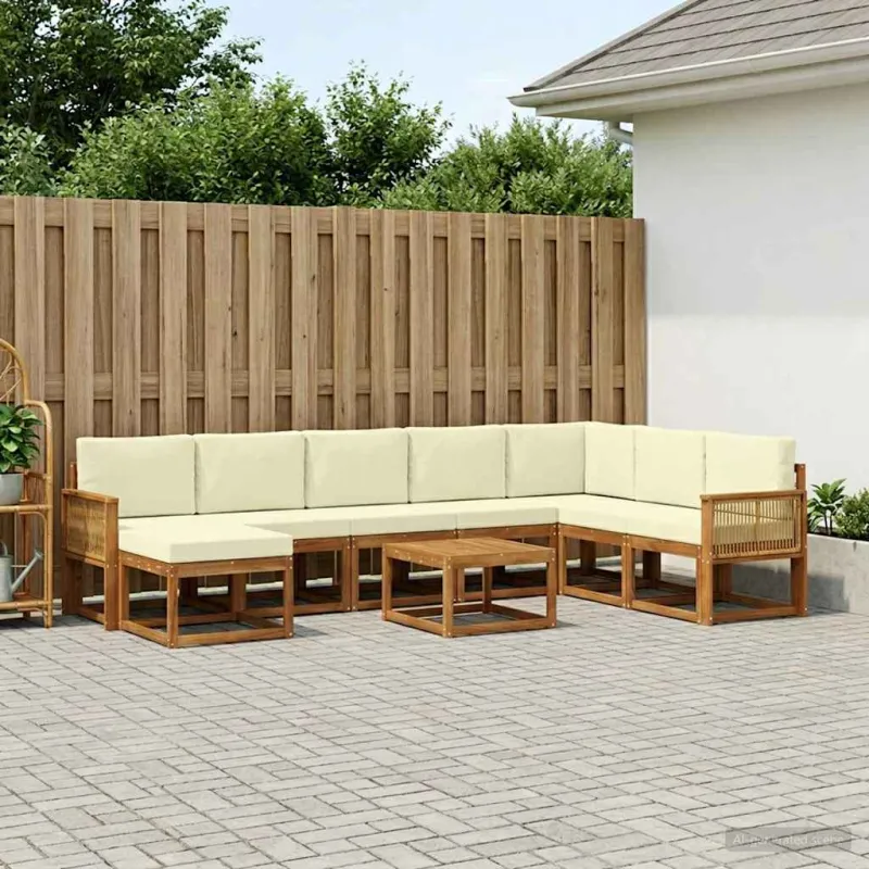 Lauko sofos komplektas su pagalve 9 pcs Natūralus ir grietinėlė