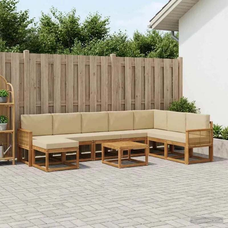 Lauko sofos komplektas su pagalve 9 pcs Natūralus ir bežinis