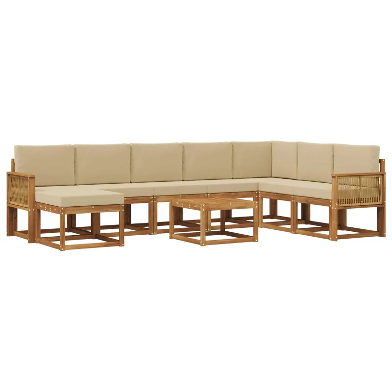 Lauko sofos komplektas su pagalve 9 pcs Natūralus ir bežinis
