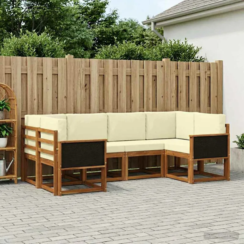 Lauko sofos komplektas su pagalve 6 pcs Natūralus ir grietinėlė