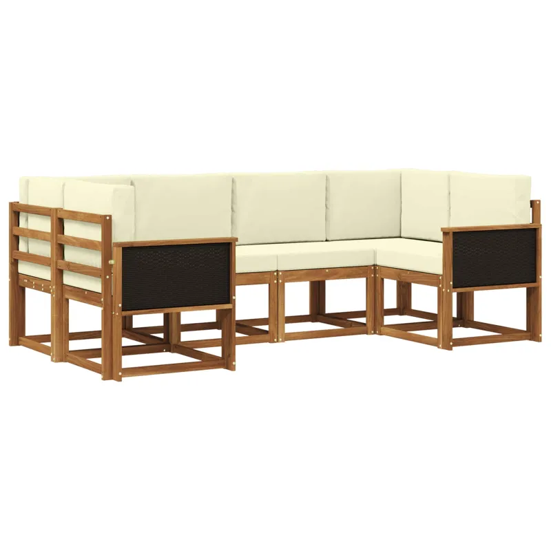 Lauko sofos komplektas su pagalve 6 pcs Natūralus ir grietinėlė