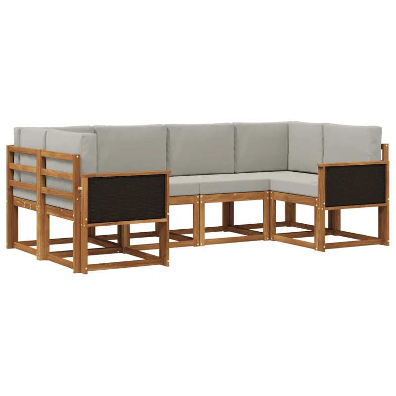 Lauko sofos komplektas 6 pcs Natūrali ir šviesiai pilka