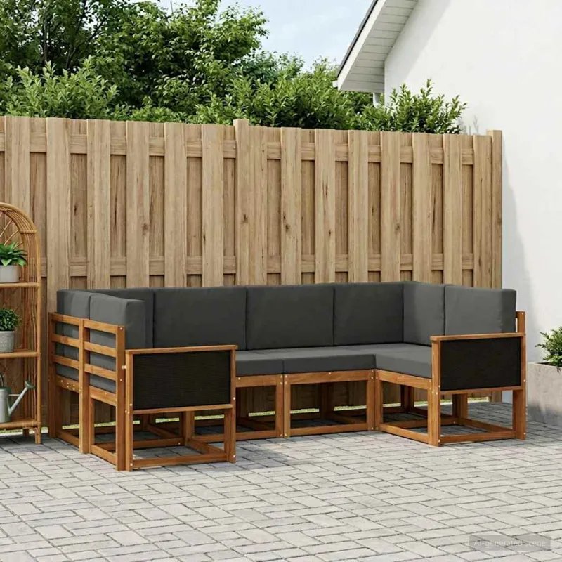 Lauko sofos komplektas su pagalve 6 pcs Natūralus ir antracitas