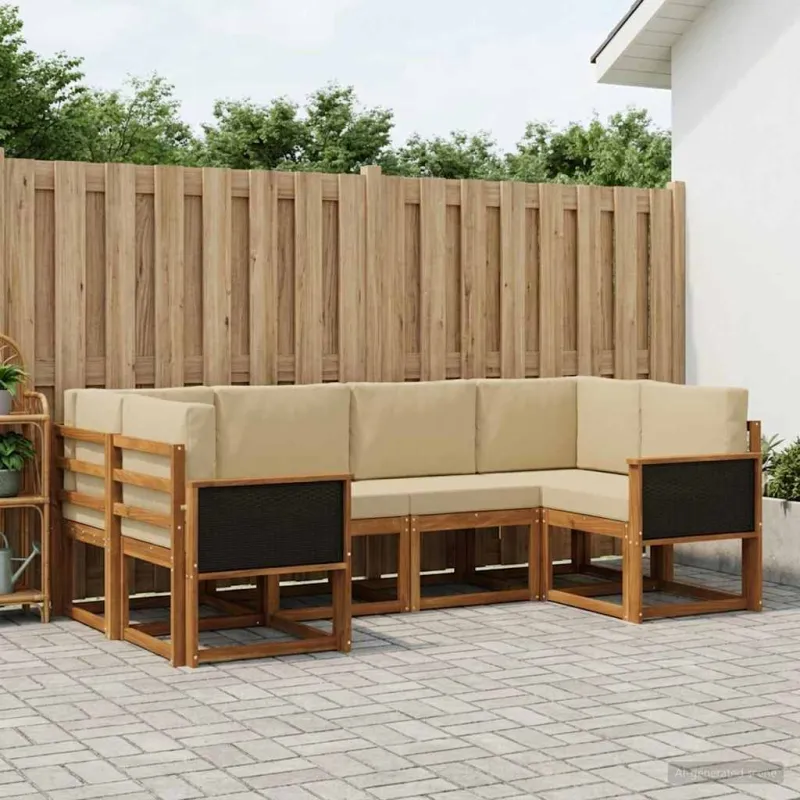 Lauko sofos komplektas su pagalve 6 pcs Natūralus ir bežinis
