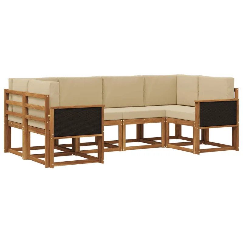 Lauko sofos komplektas su pagalve 6 pcs Natūralus ir bežinis