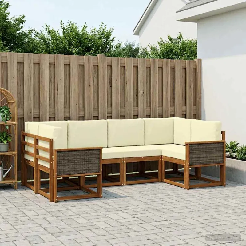 Lauko sofos komplektas su pagalve 6 pcs Natūralus ir grietinėlė