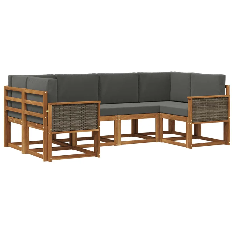 Lauko sofos komplektas su pagalve 6 pcs Natūralus ir antracitas