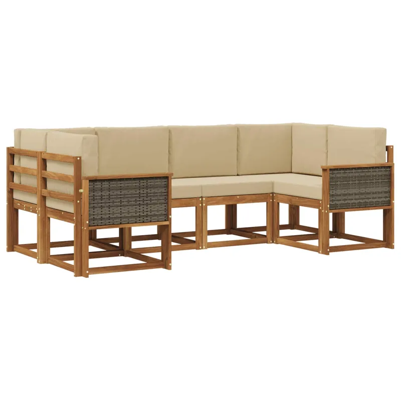 Lauko sofos komplektas su pagalve 6 pcs Natūralus ir bežinis