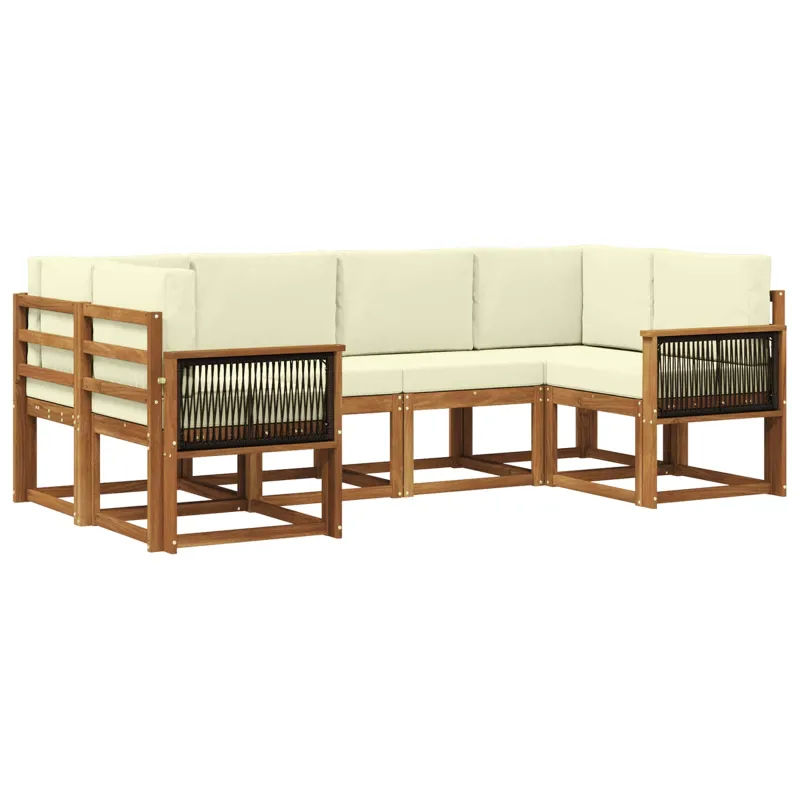 Lauko sofos komplektas su pagalve 6 pcs Natūralus ir grietinėlė