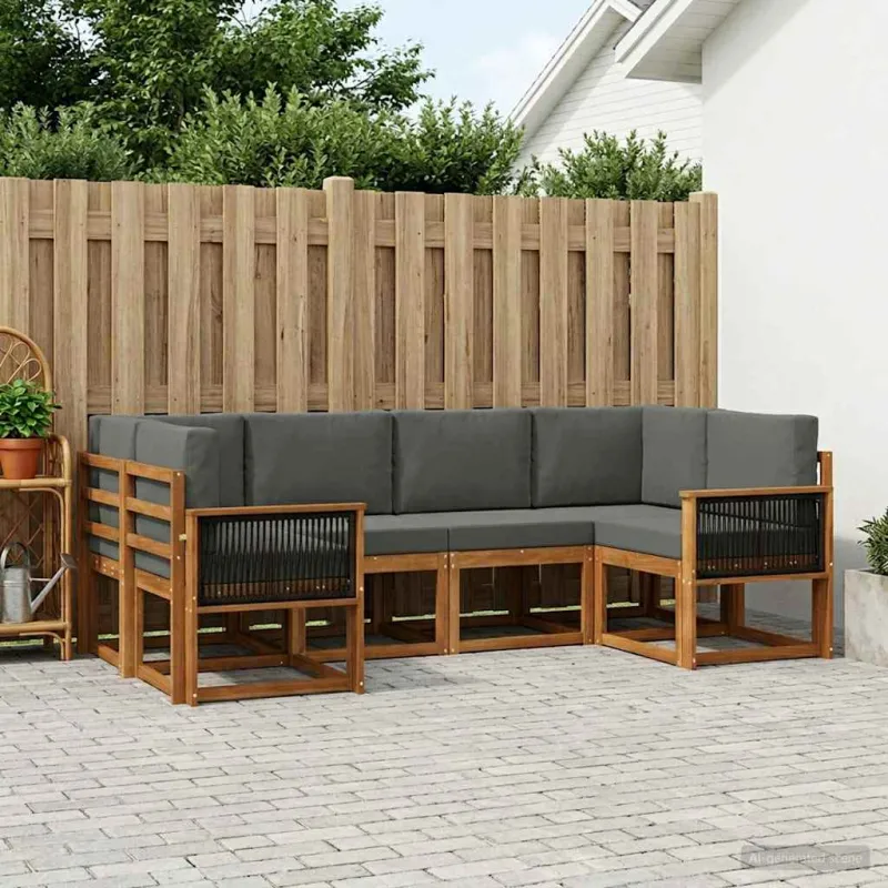 Lauko sofos komplektas su pagalve 6 pcs Natūralus ir antracitas