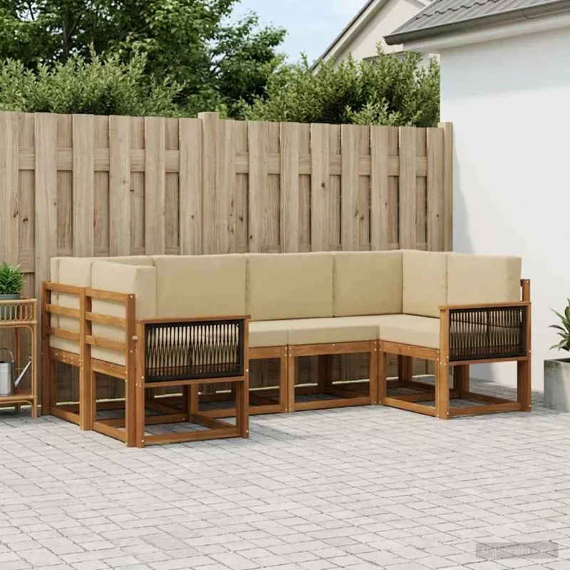 Lauko sofos komplektas su pagalve 6 pcs Natūralus ir bežinis