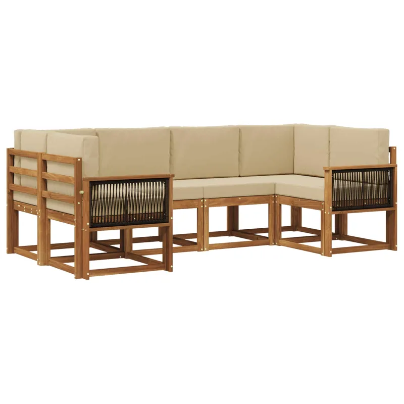 Lauko sofos komplektas su pagalve 6 pcs Natūralus ir bežinis