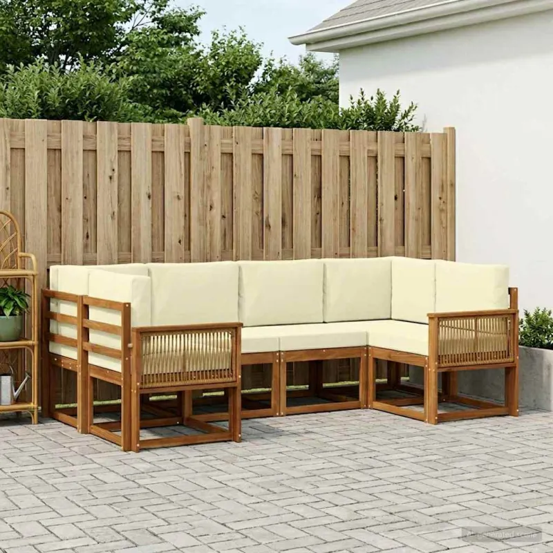 Lauko sofos komplektas su pagalve 6 pcs Natūralus ir grietinėlė