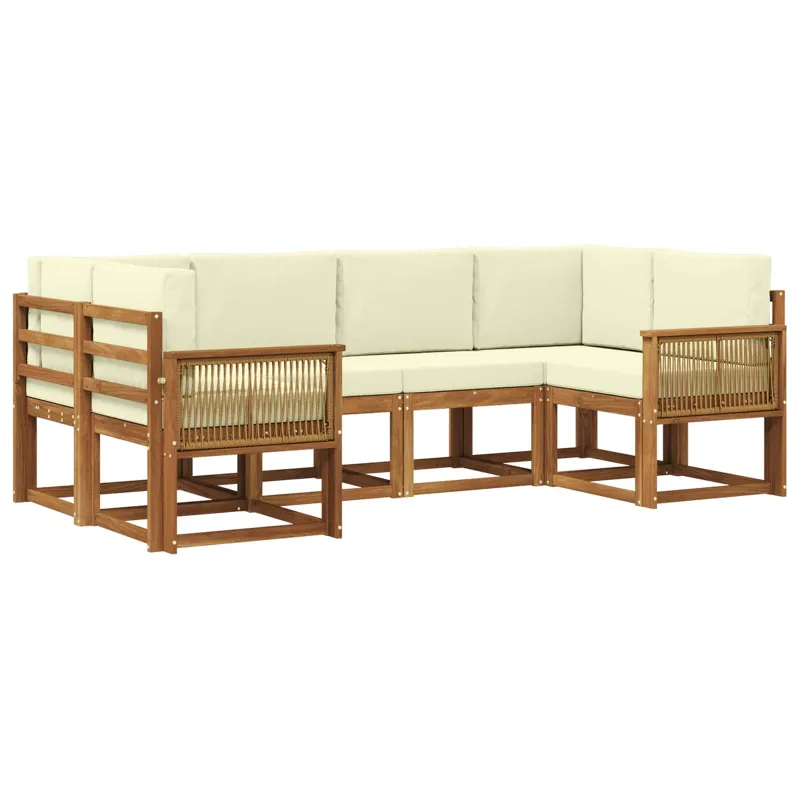 Lauko sofos komplektas su pagalve 6 pcs Natūralus ir grietinėlė