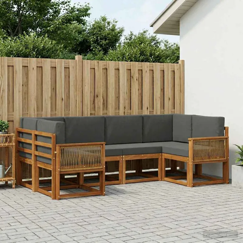 Lauko sofos komplektas su pagalve 6 pcs Natūralus ir antracitas