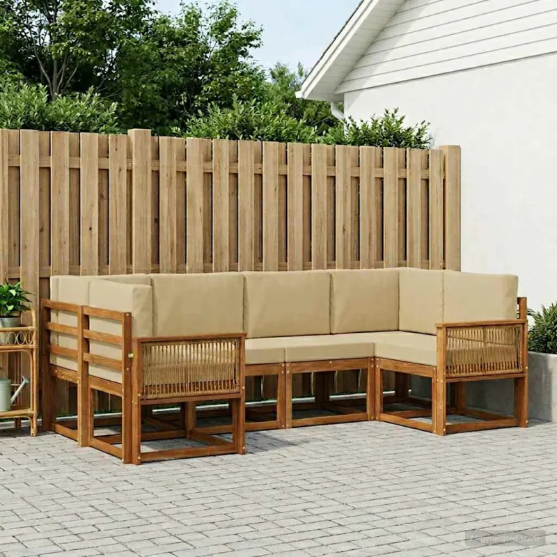 Lauko sofos komplektas su pagalve 6 pcs Natūralus ir bežinis