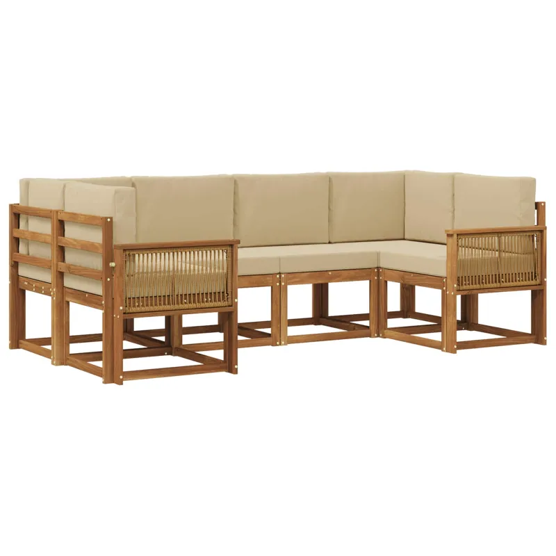 Lauko sofos komplektas su pagalve 6 pcs Natūralus ir bežinis