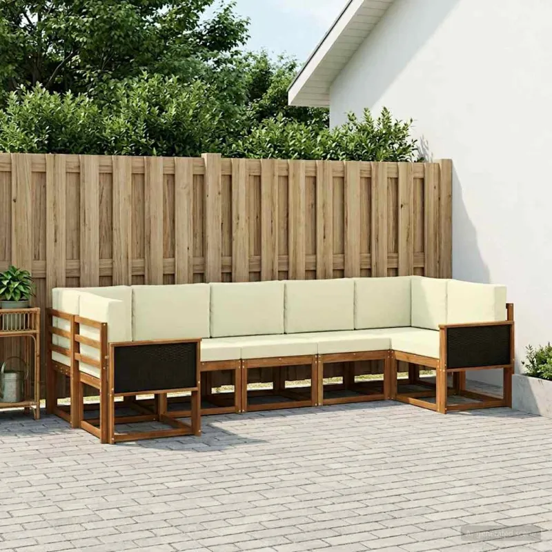 Lauko sofos komplektas su pagalve 7 pcs Natūralus ir grietinėlė