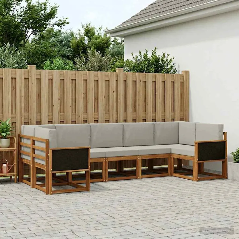 Lauko sofos komplektas 7 pcs Natūrali ir šviesiai pilka