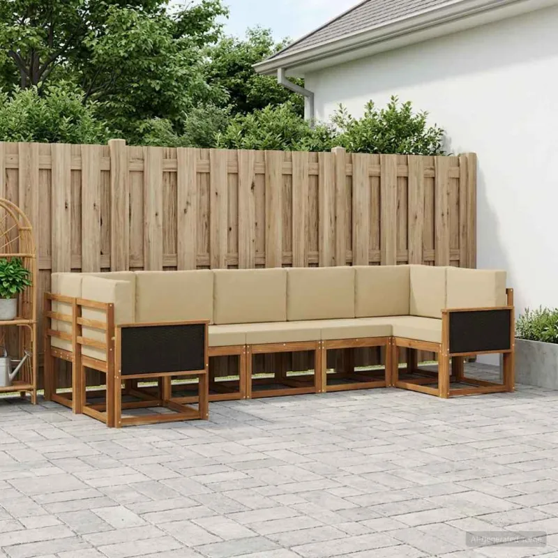 Lauko sofos komplektas su pagalve 7 pcs Natūralus ir bežinis