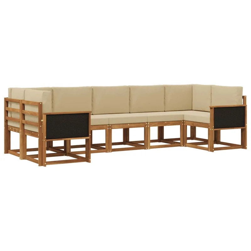 Lauko sofos komplektas su pagalve 7 pcs Natūralus ir bežinis