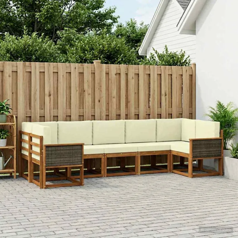 Lauko sofos komplektas su pagalve 7 pcs Natūralus ir grietinėlė