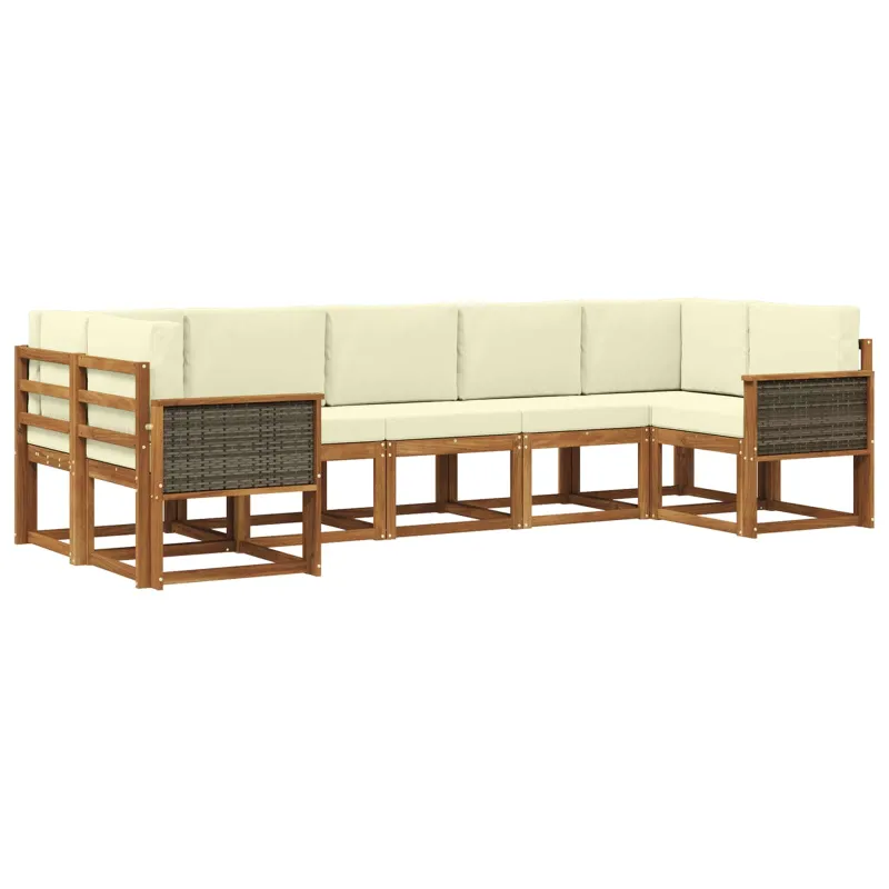 Lauko sofos komplektas su pagalve 7 pcs Natūralus ir grietinėlė