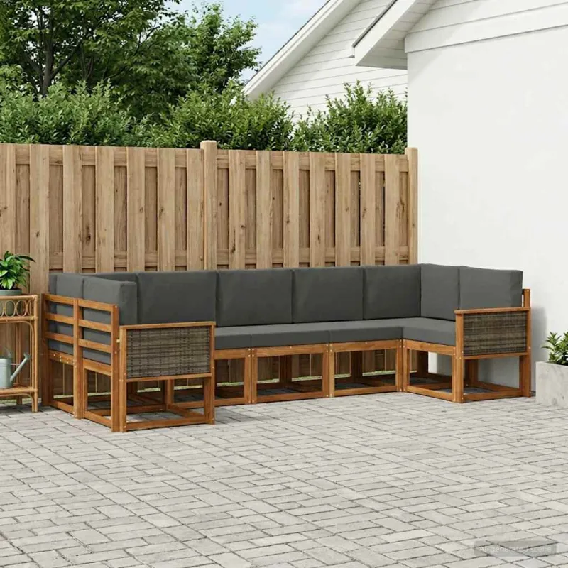 Lauko sofos komplektas su pagalve 7 pcs Natūralus ir antracitas