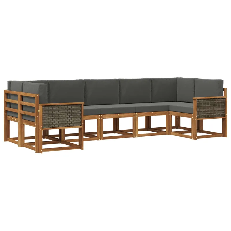 Lauko sofos komplektas su pagalve 7 pcs Natūralus ir antracitas