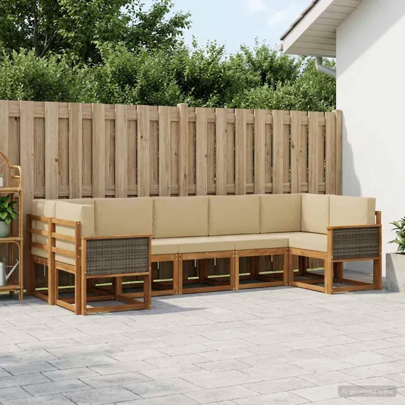 Lauko sofos komplektas su pagalve 7 pcs Natūralus ir bežinis