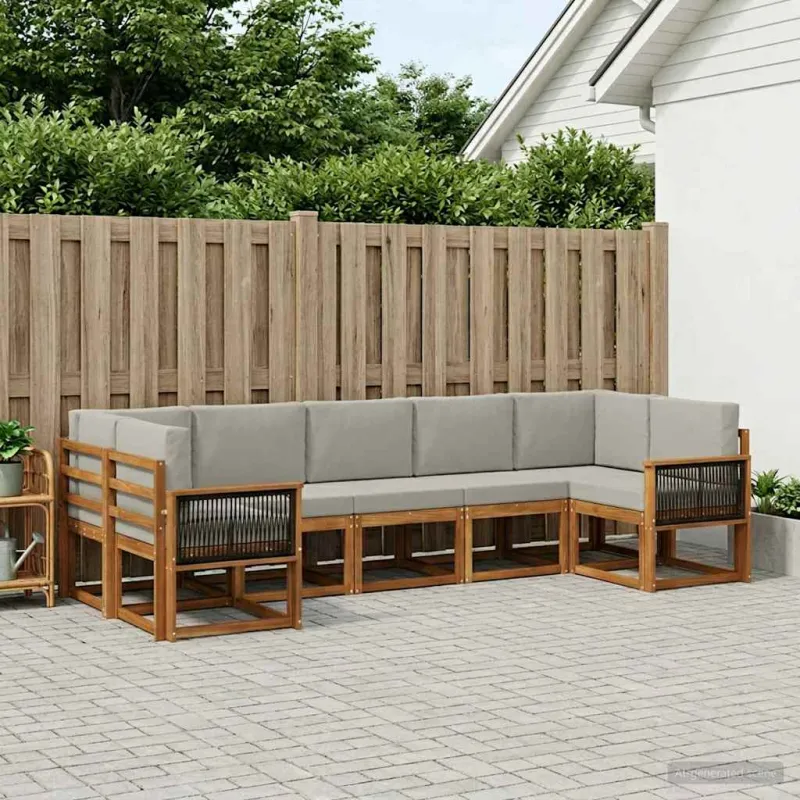 Lauko sofos komplektas 7 pcs Natūrali ir šviesiai pilka