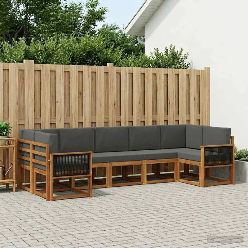 Lauko sofos komplektas su pagalve 7 pcs Natūralus ir antracitas