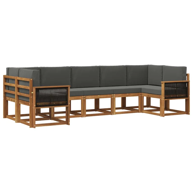 Lauko sofos komplektas su pagalve 7 pcs Natūralus ir antracitas