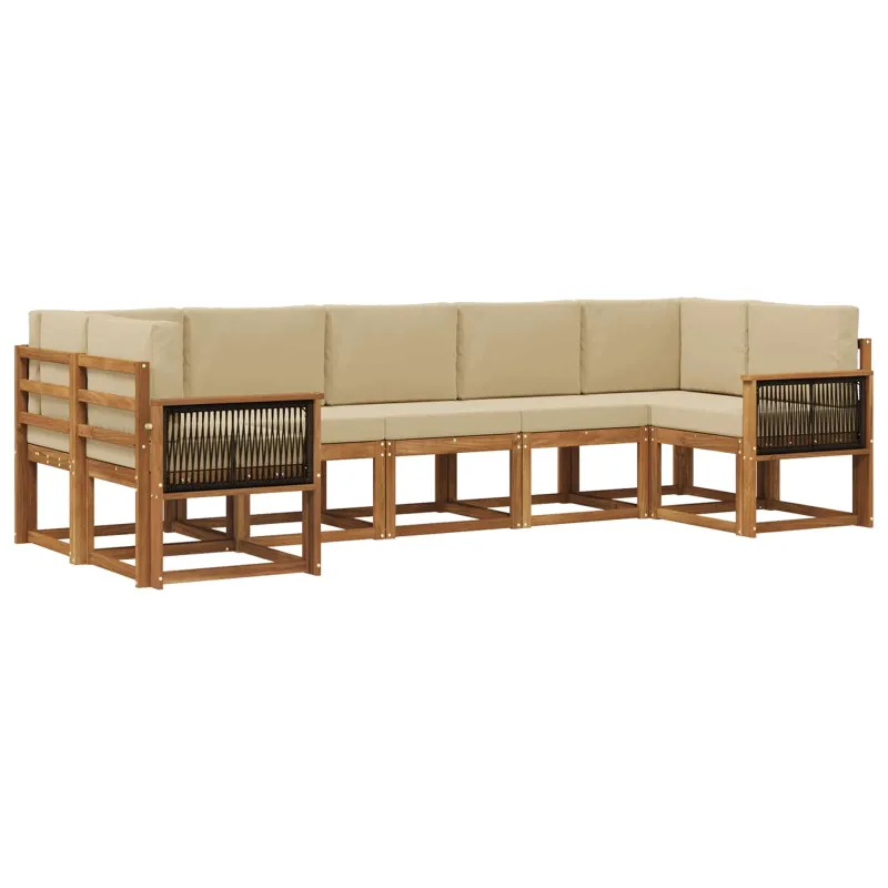 Lauko sofos komplektas su pagalve 7 pcs Natūralus ir bežinis