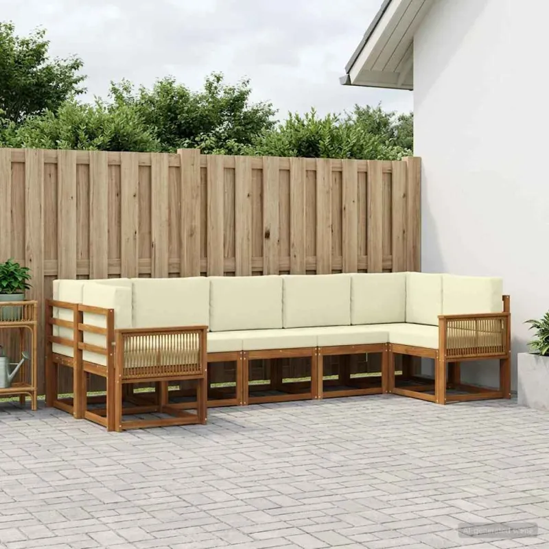 Lauko sofos komplektas su pagalve 7 pcs Natūralus ir grietinėlė