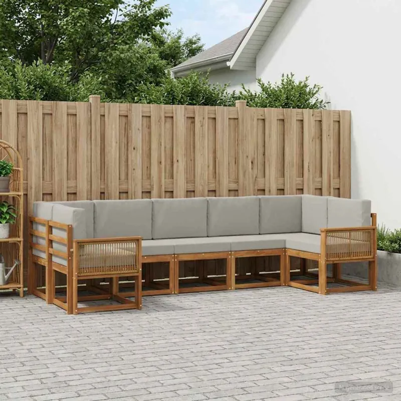 Lauko sofos komplektas 7 pcs Natūrali ir šviesiai pilka